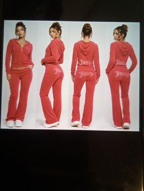 Juicy Couture Red Velour Zip Hoodie with Wide-Leg Pants Set Y2k Inspired Sz M